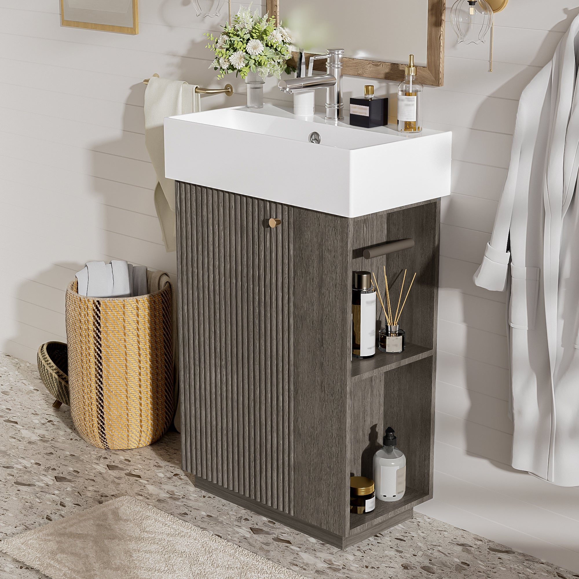 21.6" Modern Bathroom Vanity with Ceramic Sink