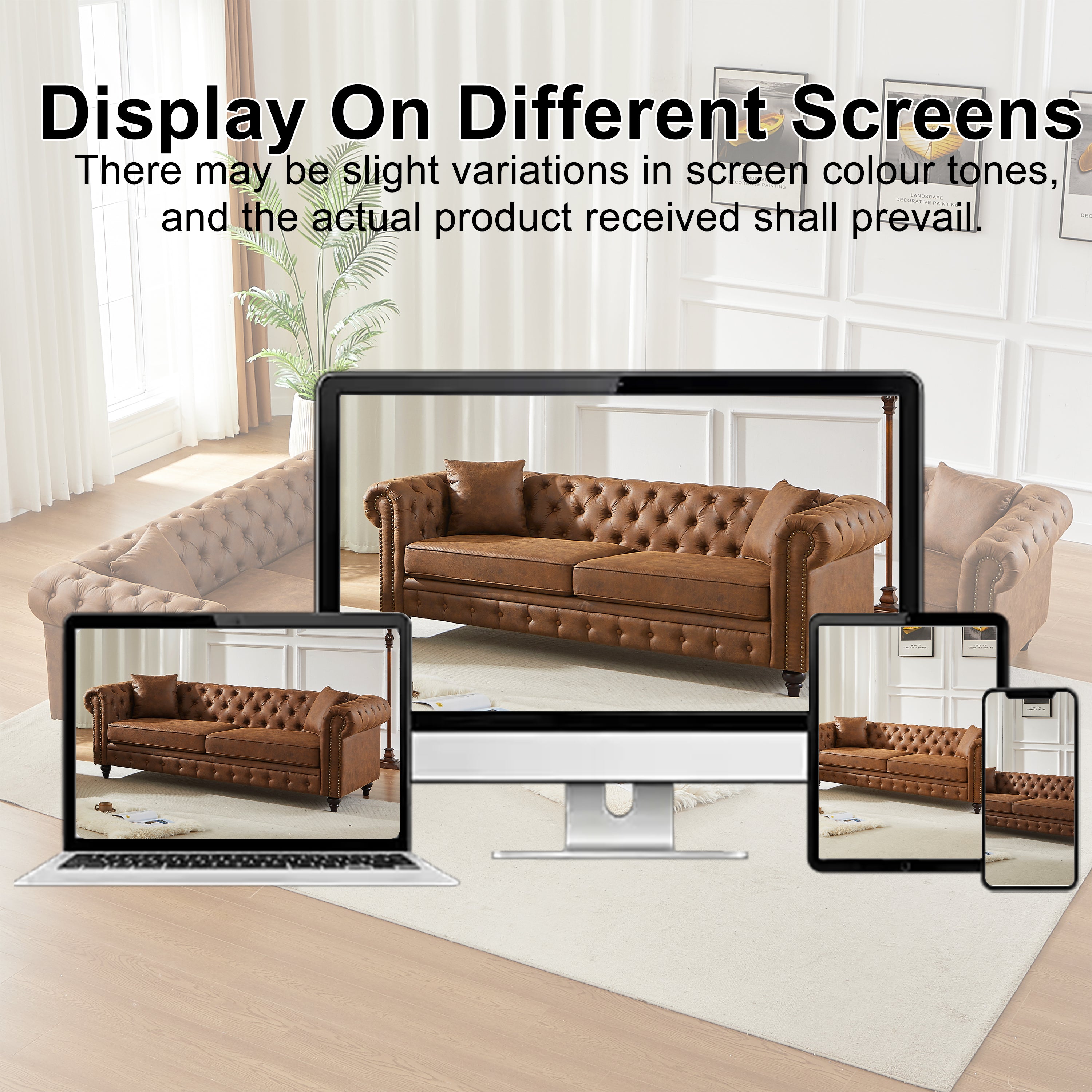 FX 85.5" Living Room Chesterfield Sofa with Rolled Arms