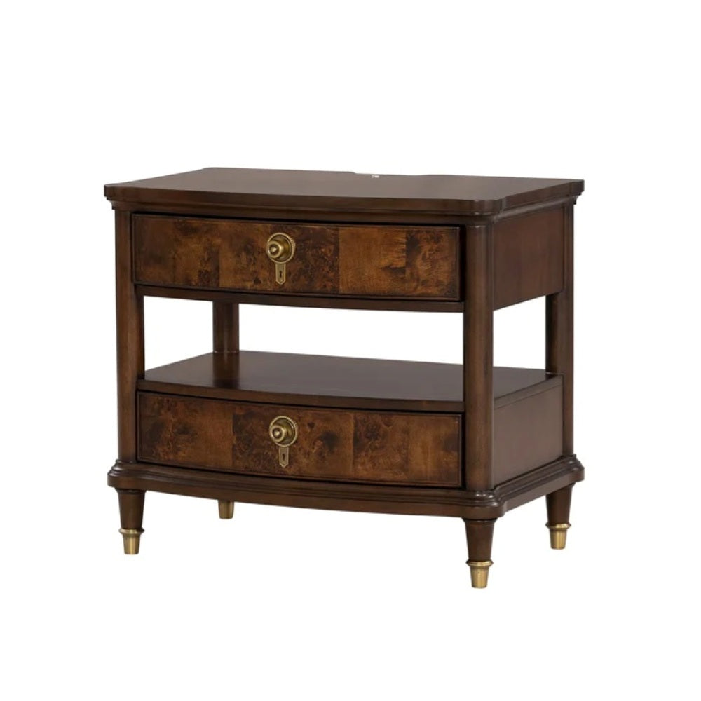 Traditional Style 1pc Nightstand Power Outlet Round Key Knobs