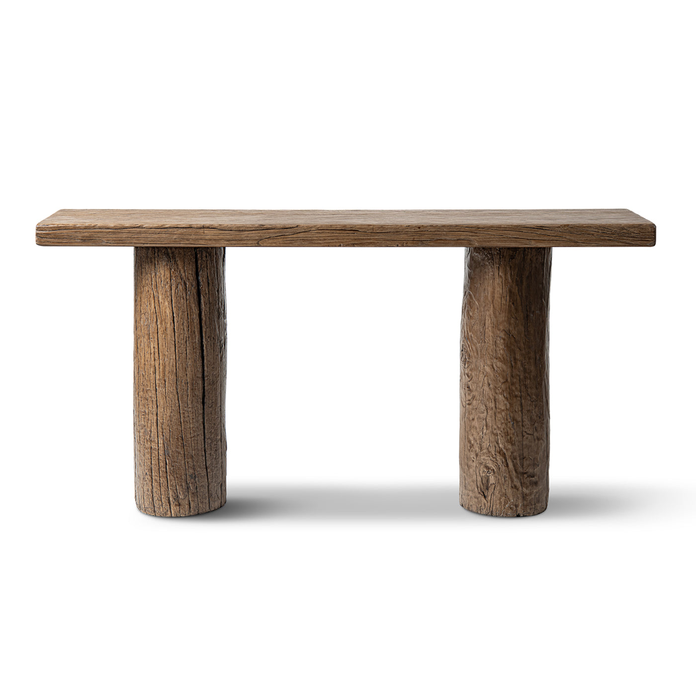 Arbor 60" Reclaimed Elm Double Pillar Console Table, Heritage Medium-Dark