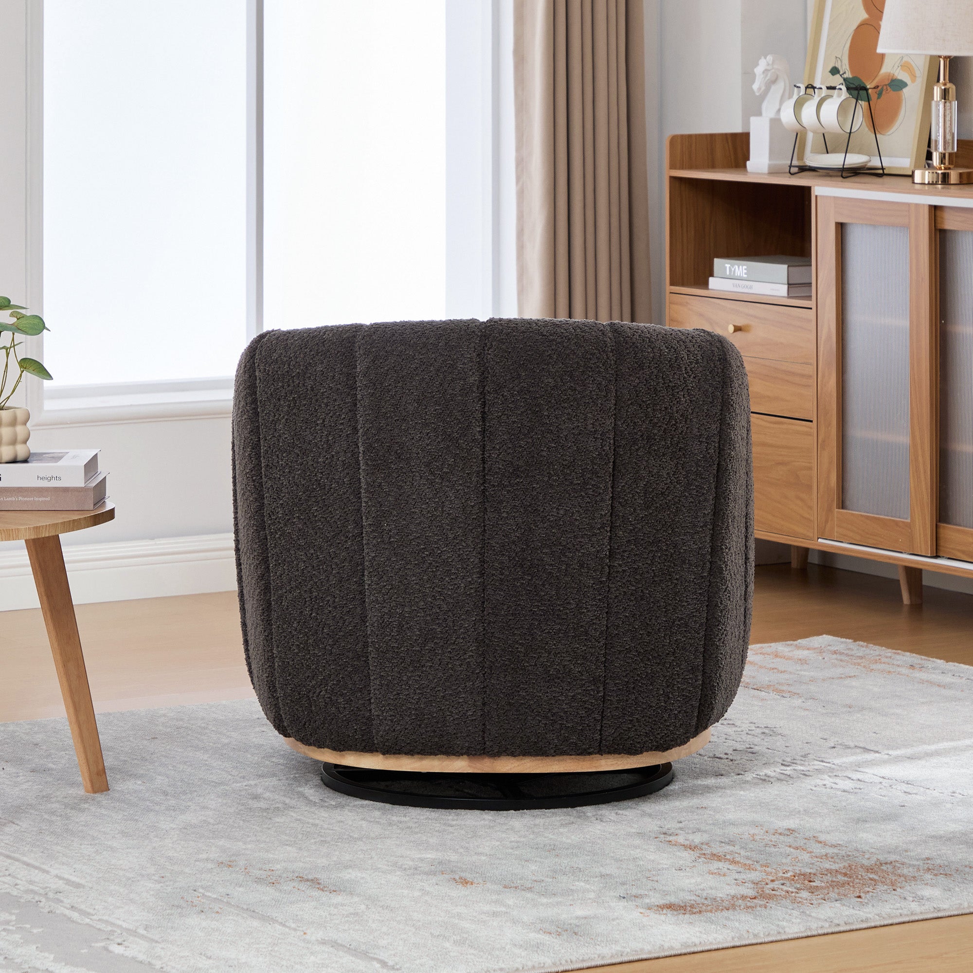 31.89" Wide Modern Chenille Cushioned Metal Base 360° Swivel Chair