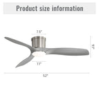 52 Inch Flush Mount Ceiling Fan with Dimmable LED Light
