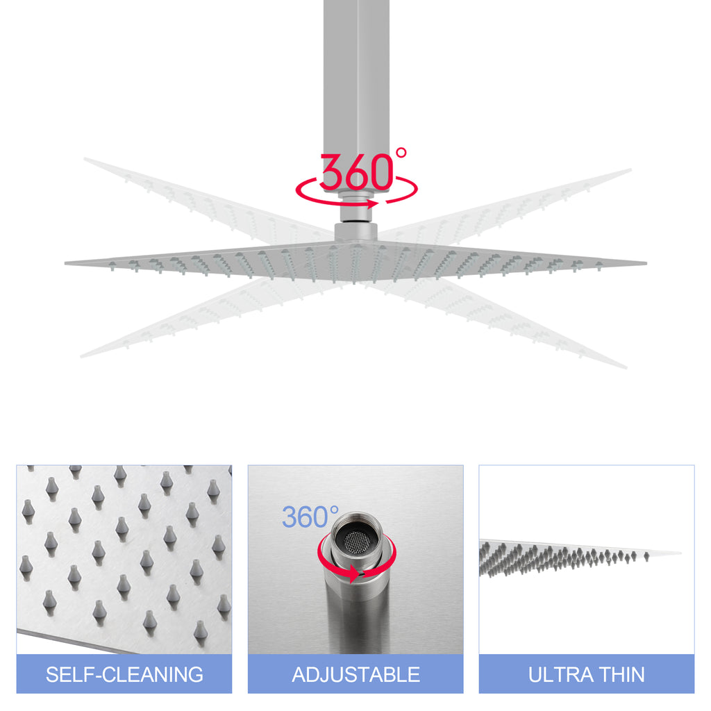 10" Square Rainfall Shower Head, Wall/Ceiling Mounted