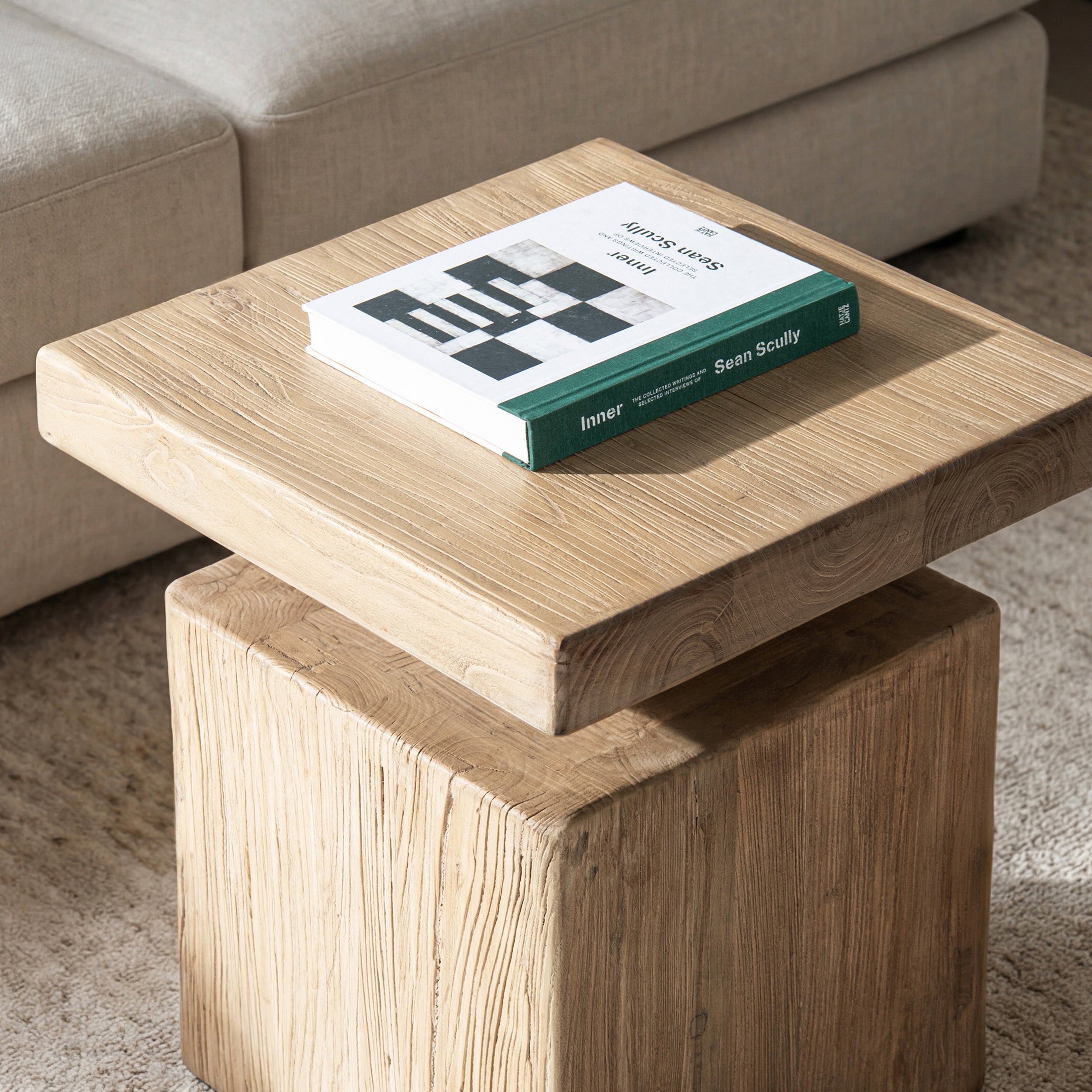 Calder 18" Solid Square Reclaimed Elm Block Plinth Side Table