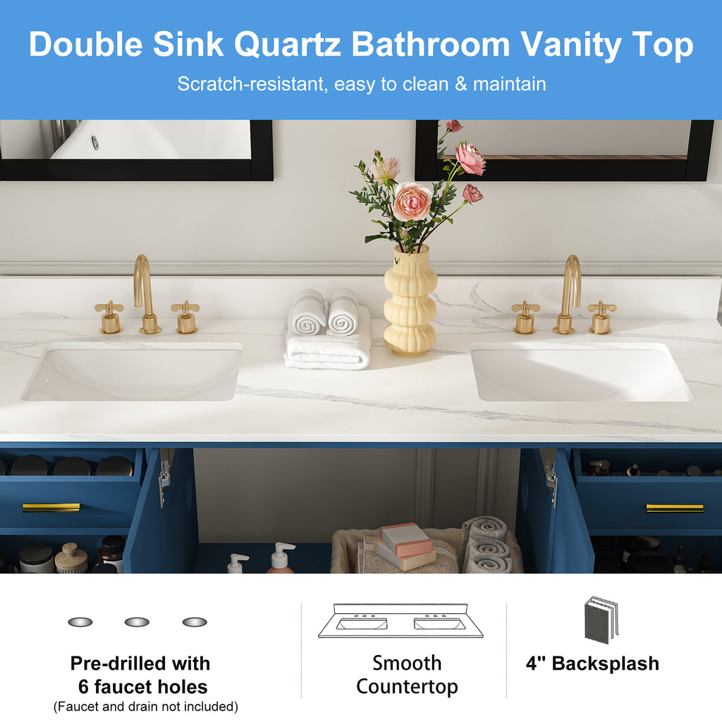 60" Solid Wood Bathroom Vanity with 2 Sinks