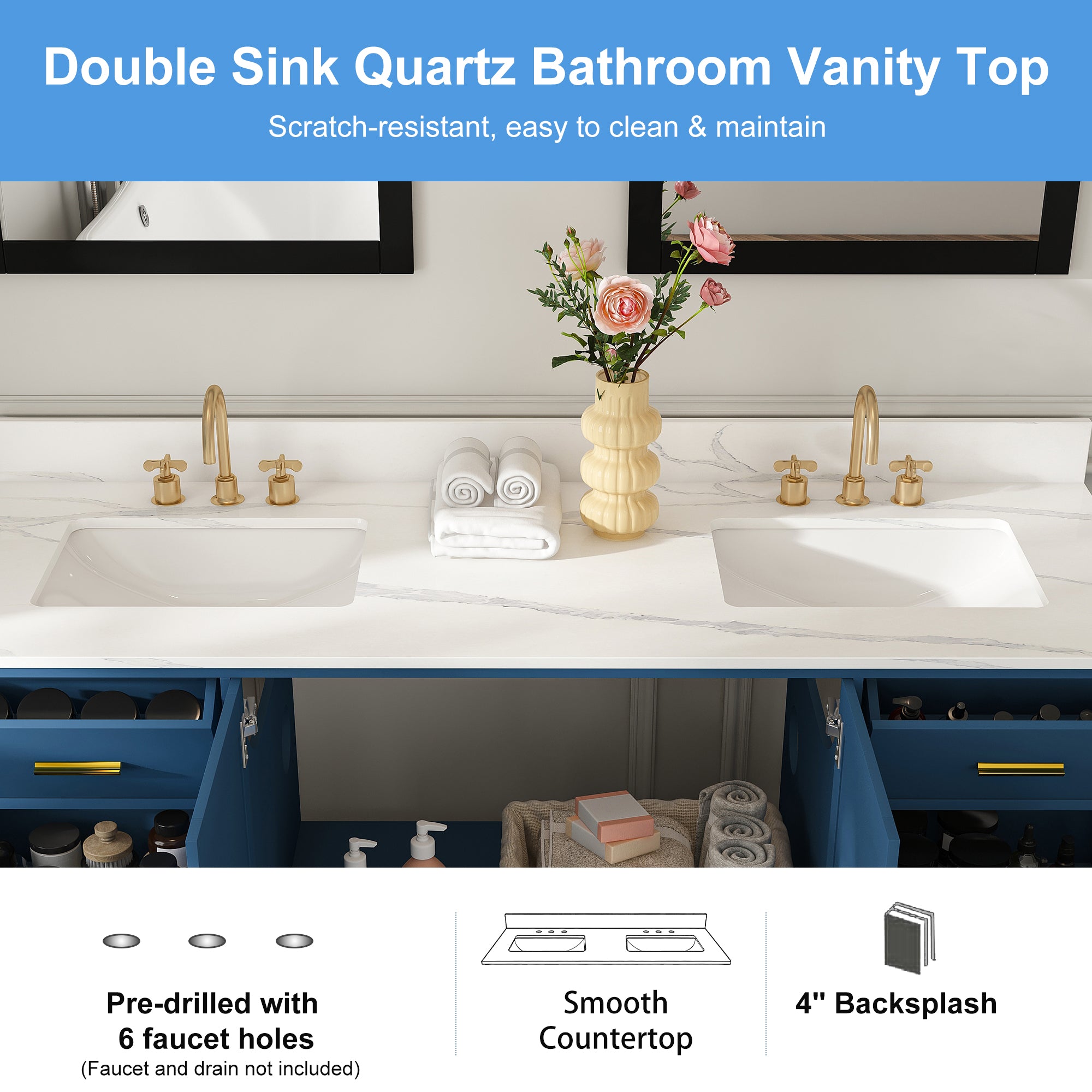 60" Solid Wood Bathroom Vanity with 2 Sinks