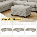 U-Shaped Sectional Sofa with Movable Ottoman and Side Storage Pockets