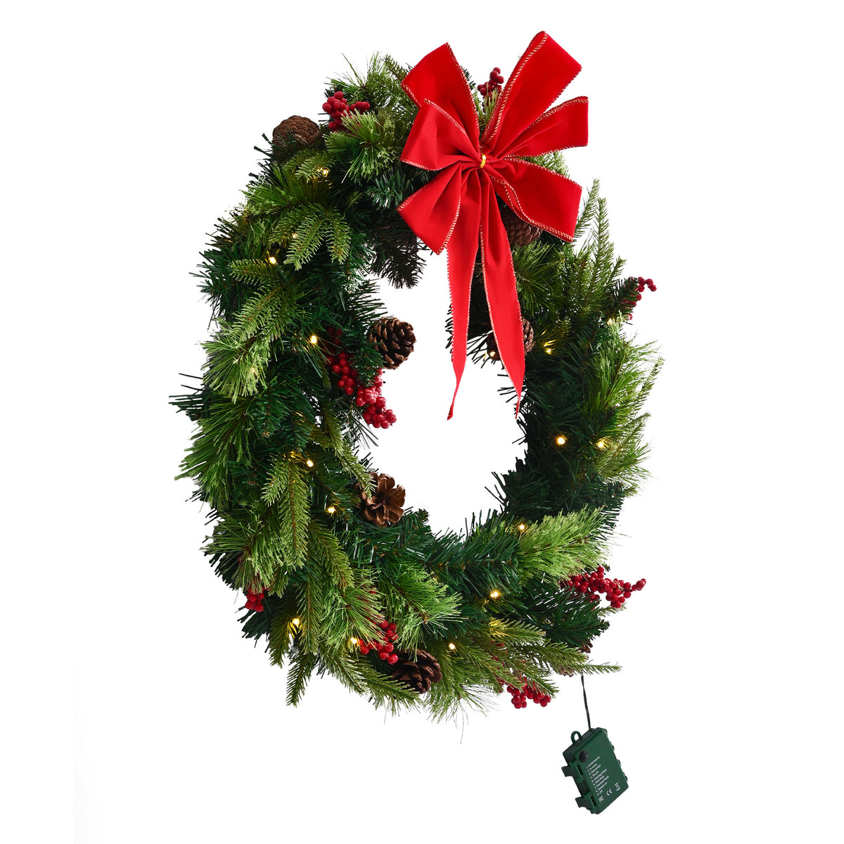 24-Inch Pre-Lit Artificial Christmas Wreath