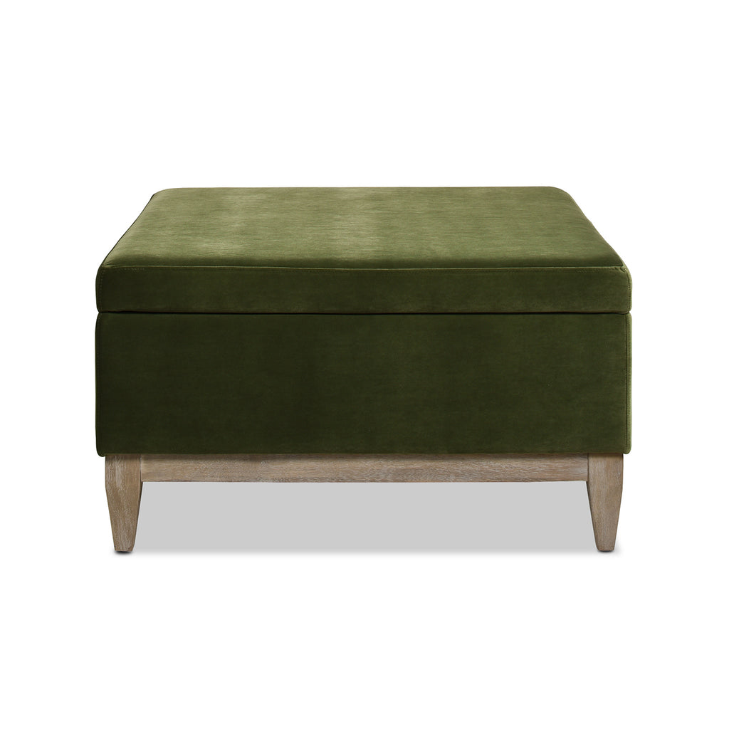 Knox 35" Square Storage Cocktail Ottoman, Olive