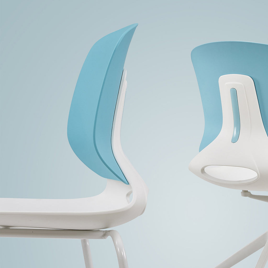 Modern Stacking Chairs Set of 4 in White and Blue