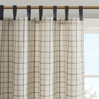 Plaid Faux Leather Tab Top Curtain Panel with Fleece Lining