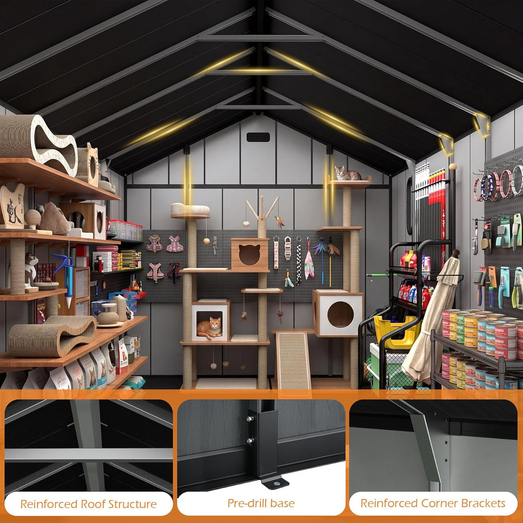 8x16Ft Resin Outdoor Storage Shed with Floor