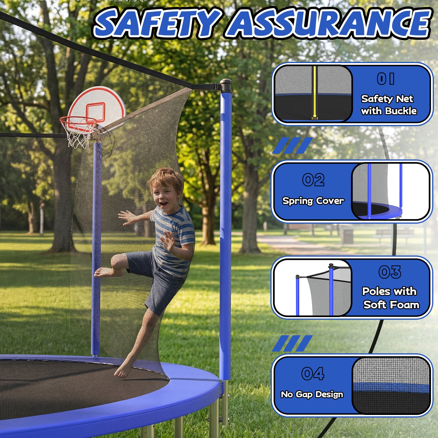 14FT Kids Trampoline with Safety Enclosure Net