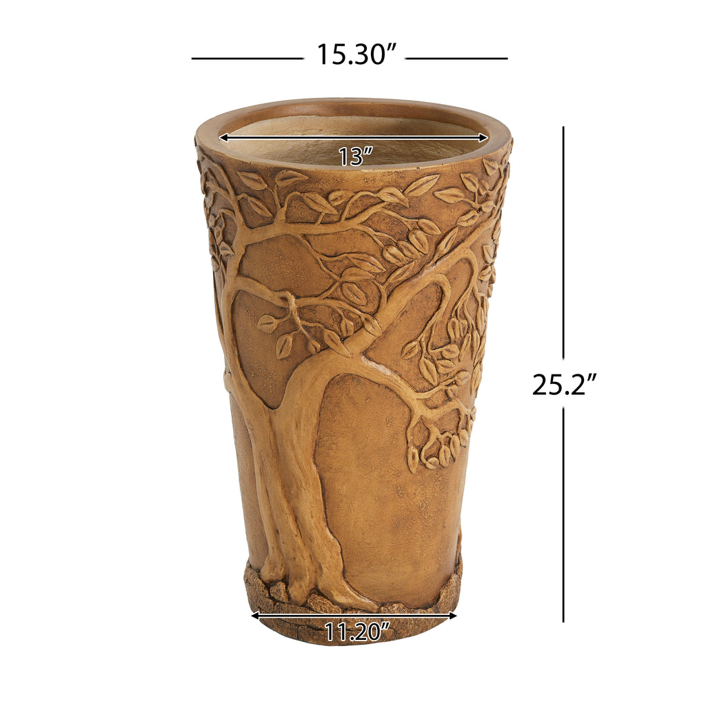 Tall Antique Bronze Tree-Embossed MGO Planter
