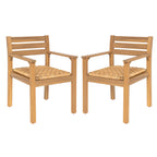 Set of 2 Outdoor Acacia Wood Dining Chairs with Woven Seats