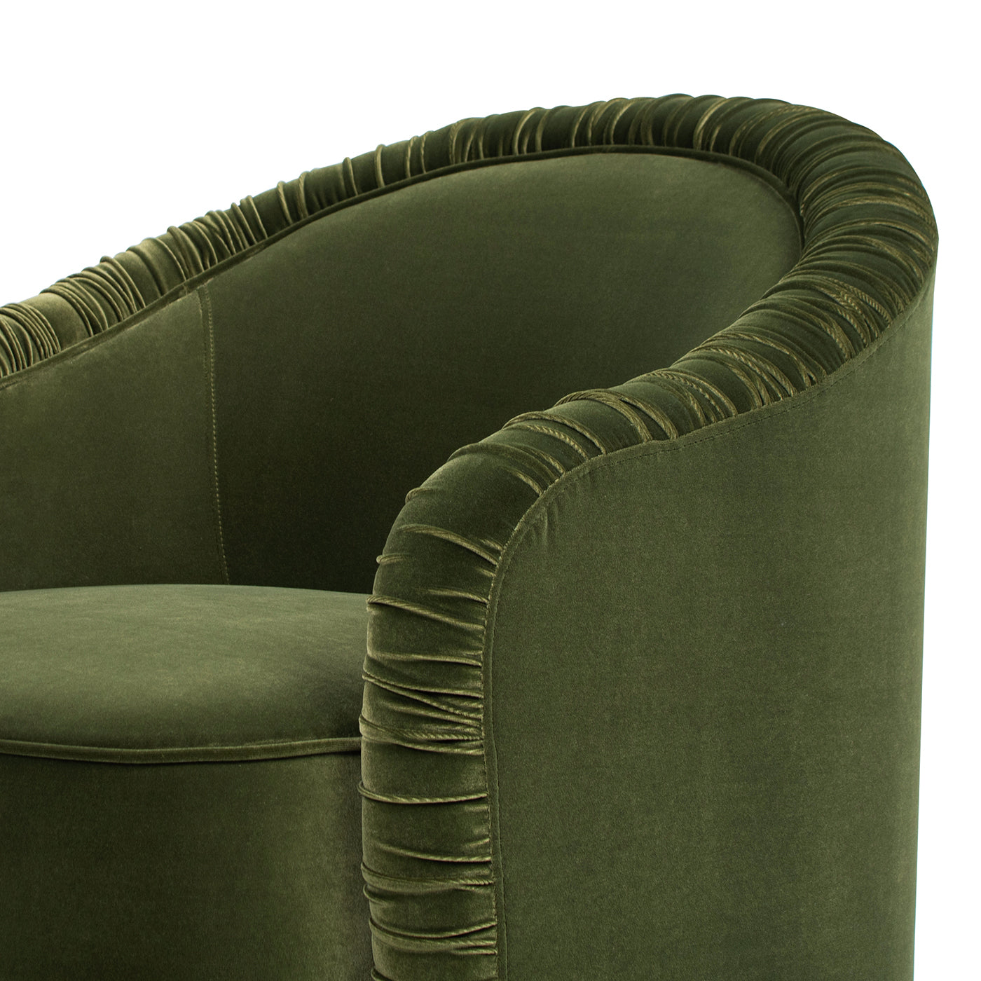 Serena 31.5" Ruched Barrel Back Accent Arm Chair with Bullion Fringe