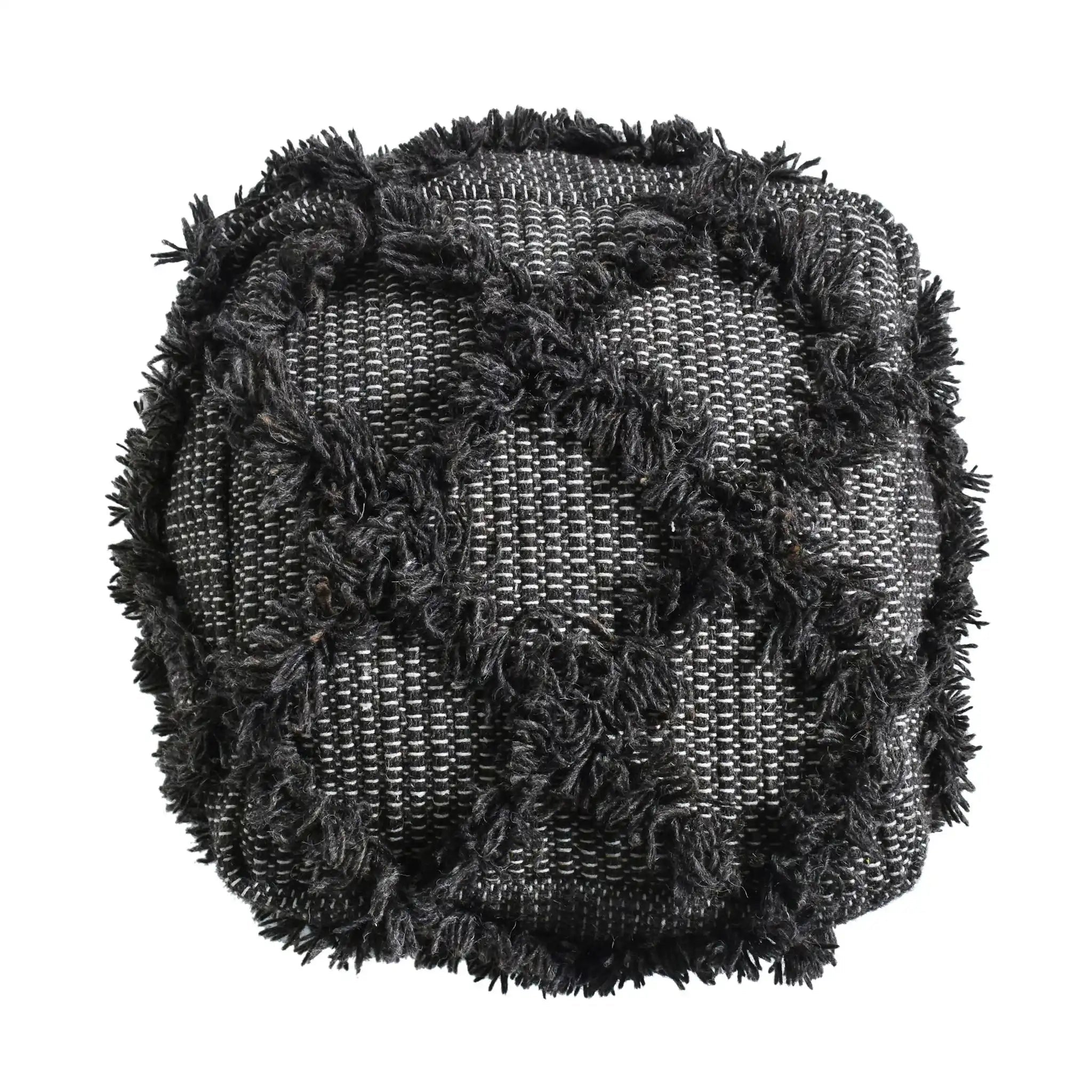 Jumanji Handcrafted Wool and Cotton Pouf - Brown