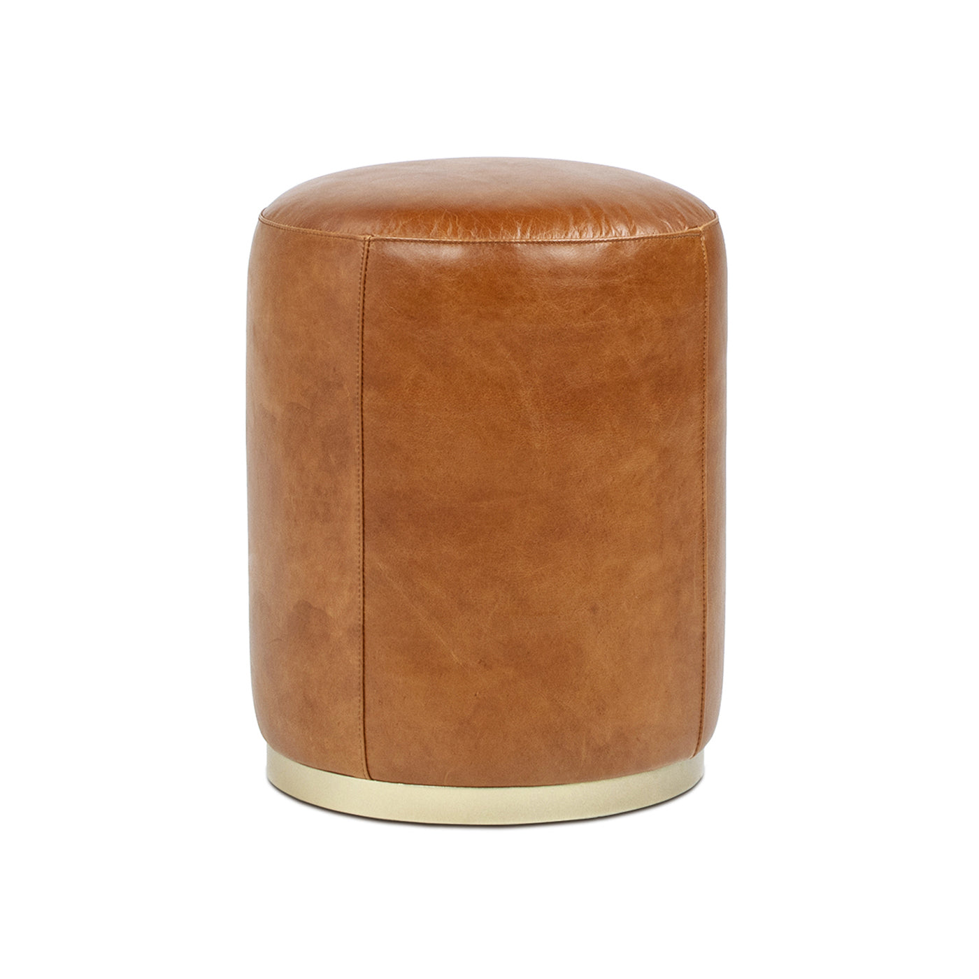 Nico 16" Round Leather Ottoman Stool, Camel