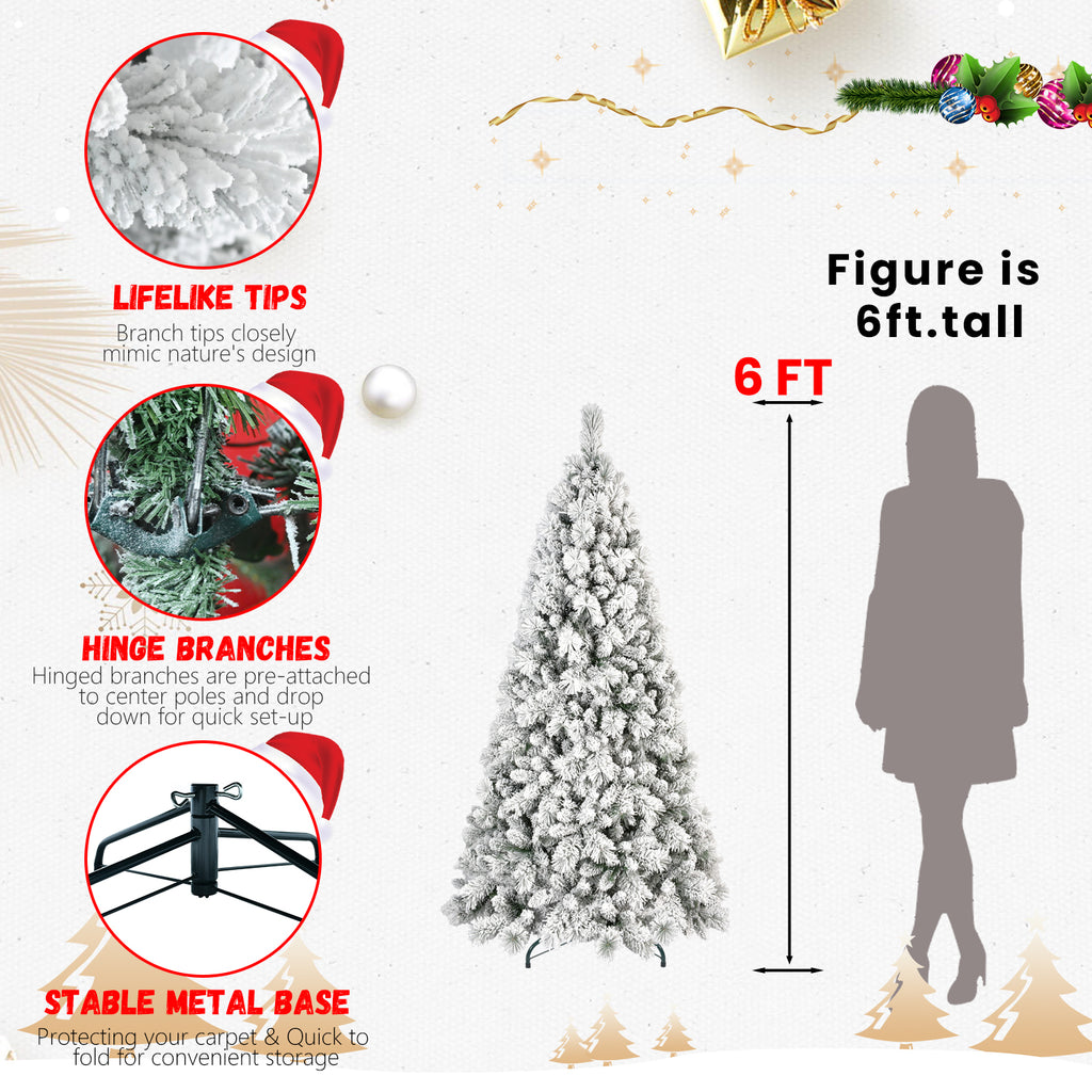 8FT Flocked Christmas Tree with 600 Warm White Lights