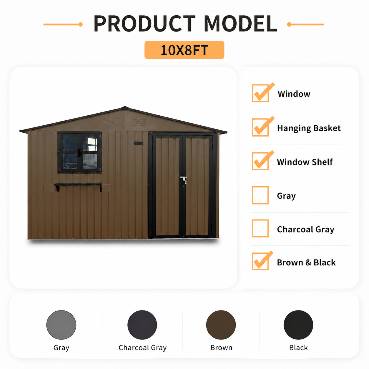10x8 FT Outdoor Metal Storage Shed with Window & Flower Rack