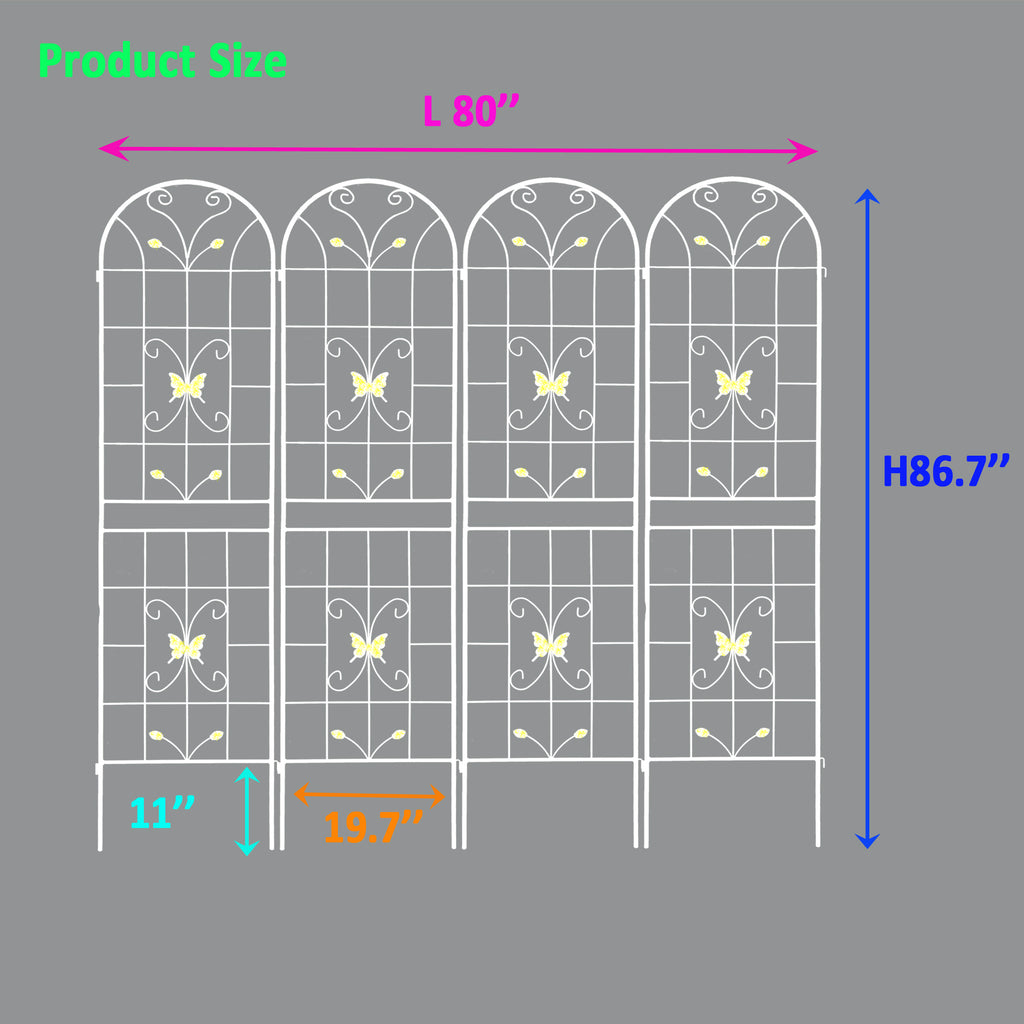 4-Pack Metal Garden Trellis, 86.7-Inch, Rustproof Iron, Cream White