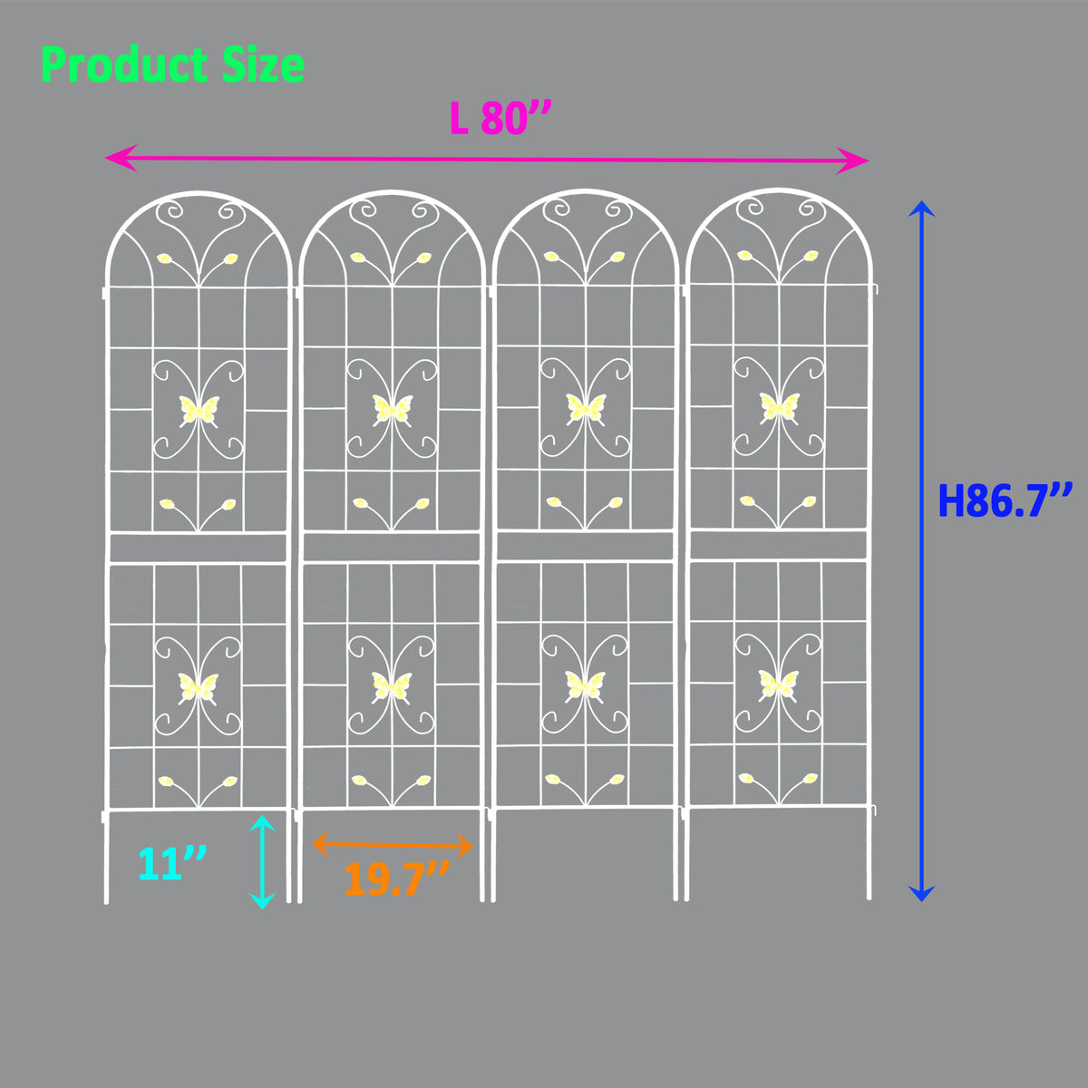 4-Pack Metal Garden Trellis, 86.7-Inch, Rustproof Iron, Cream White