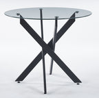 Black Dining Table with Cross Metal Leg and Tempered Glass