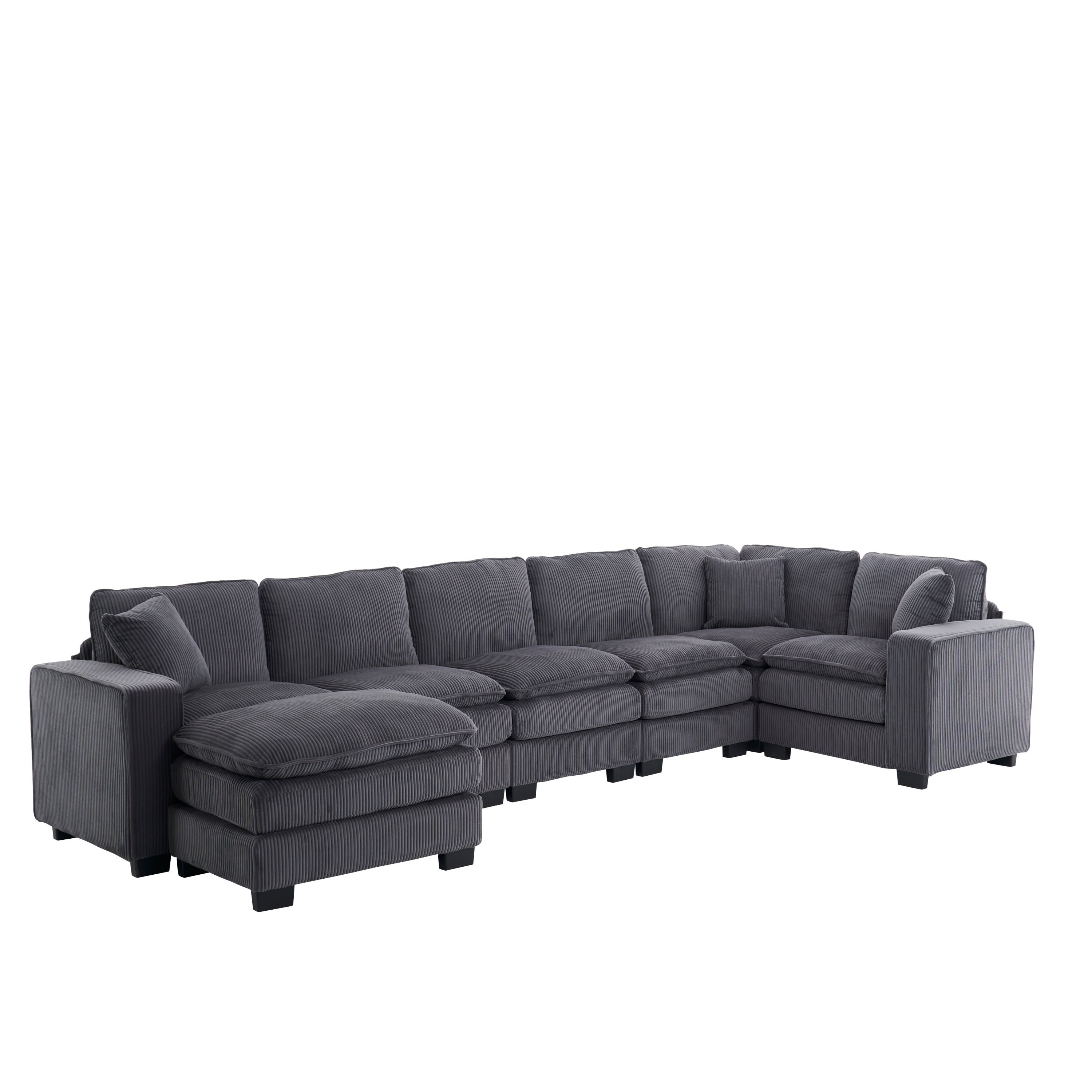 Modern U Shaped 6-Seat Sectional Sofa with Ottoman