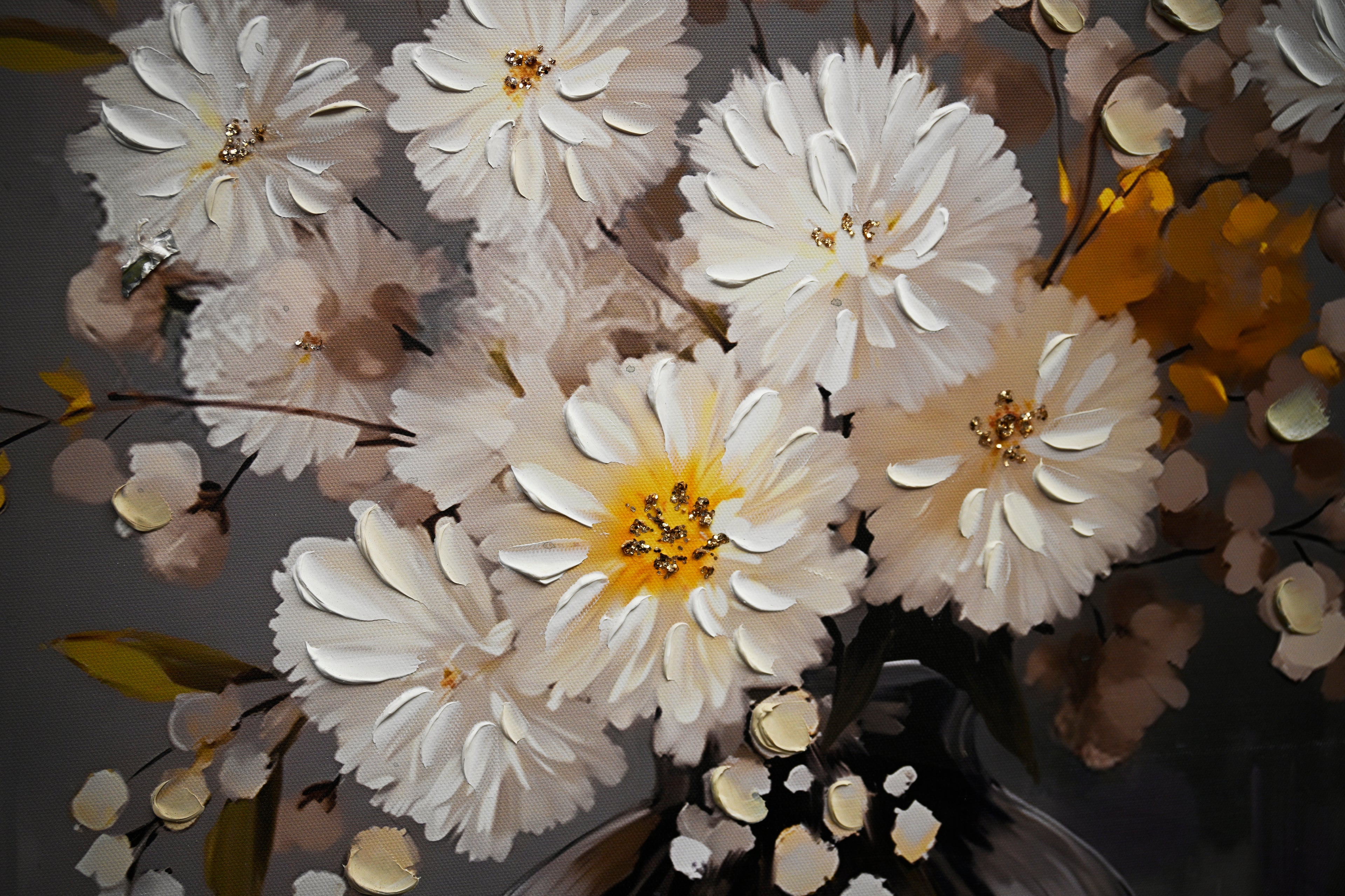 White Chrysanthemum Glass Vase Canvas Wall Art