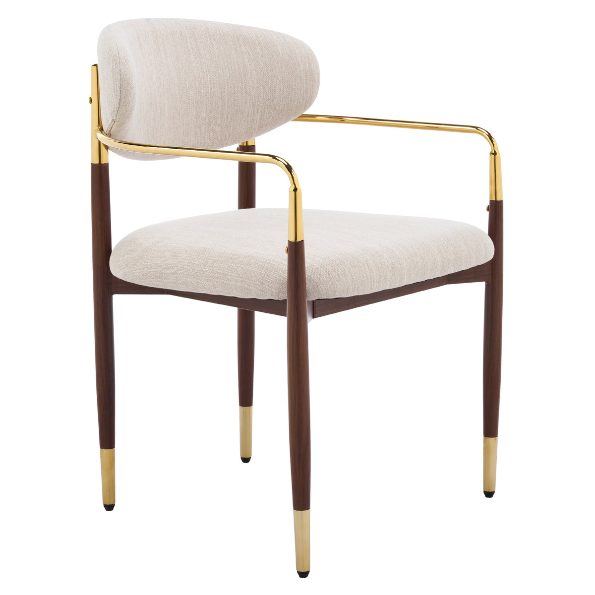 Modern Iron Frame Armchair Dining Chair With Upholstered (Set of 2),Beige+Walnut+Gold