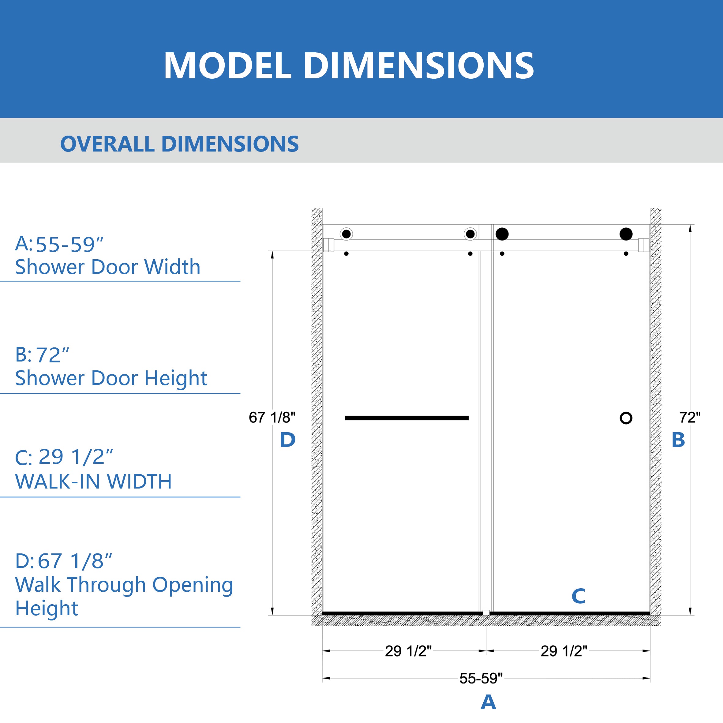55-59" x 72" Frameless Shower Door