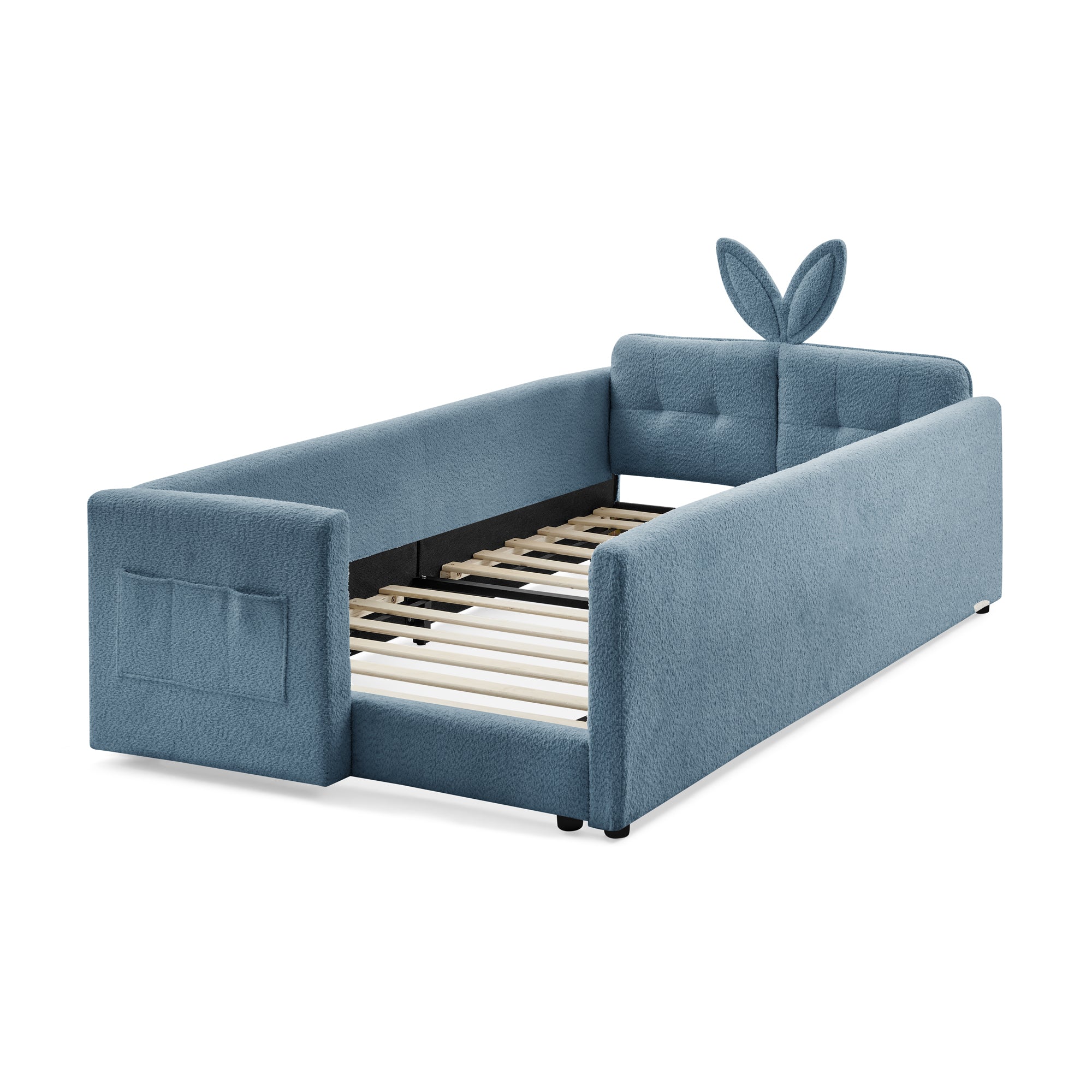 Twin Size Upholstered Platform Bed with Rabbit Ear Headboard