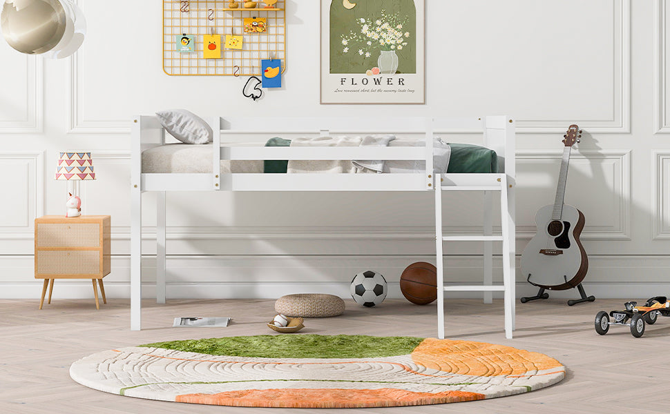 Full Size Wood Low Loft Bed with Ladder