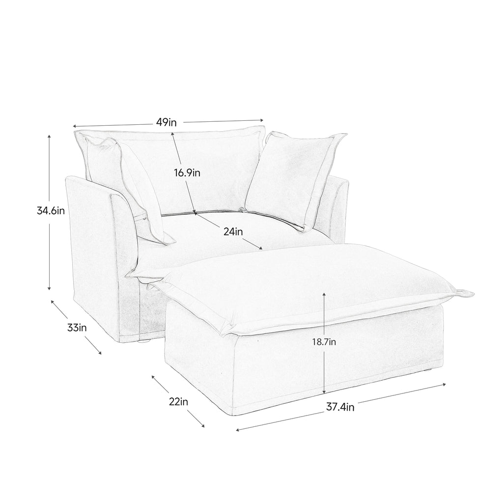 Upholstered Slipcovered Armchair with Ottoman - Set of 2