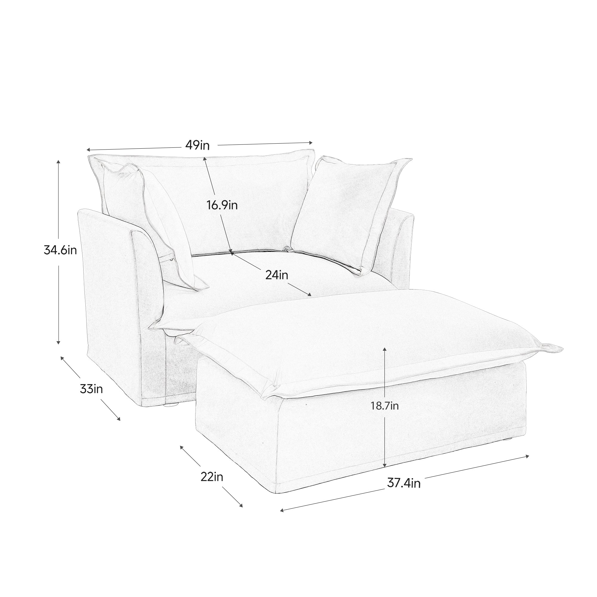 Upholstered Slipcovered Armchair with Ottoman - Set of 2