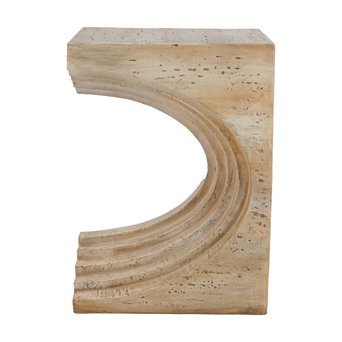 16.3x12.2x22.6 Modern Sculptural Arched Side Table with Faux Travertine Finish