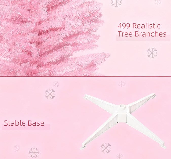 Slim Xmas Tree Artificial Pencil Christmas Tree, 7-Foot, Pink, with Plastic Stand