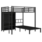 Full XL Over Twin Metal Bunk Bed with Folding Desk and LED Closet