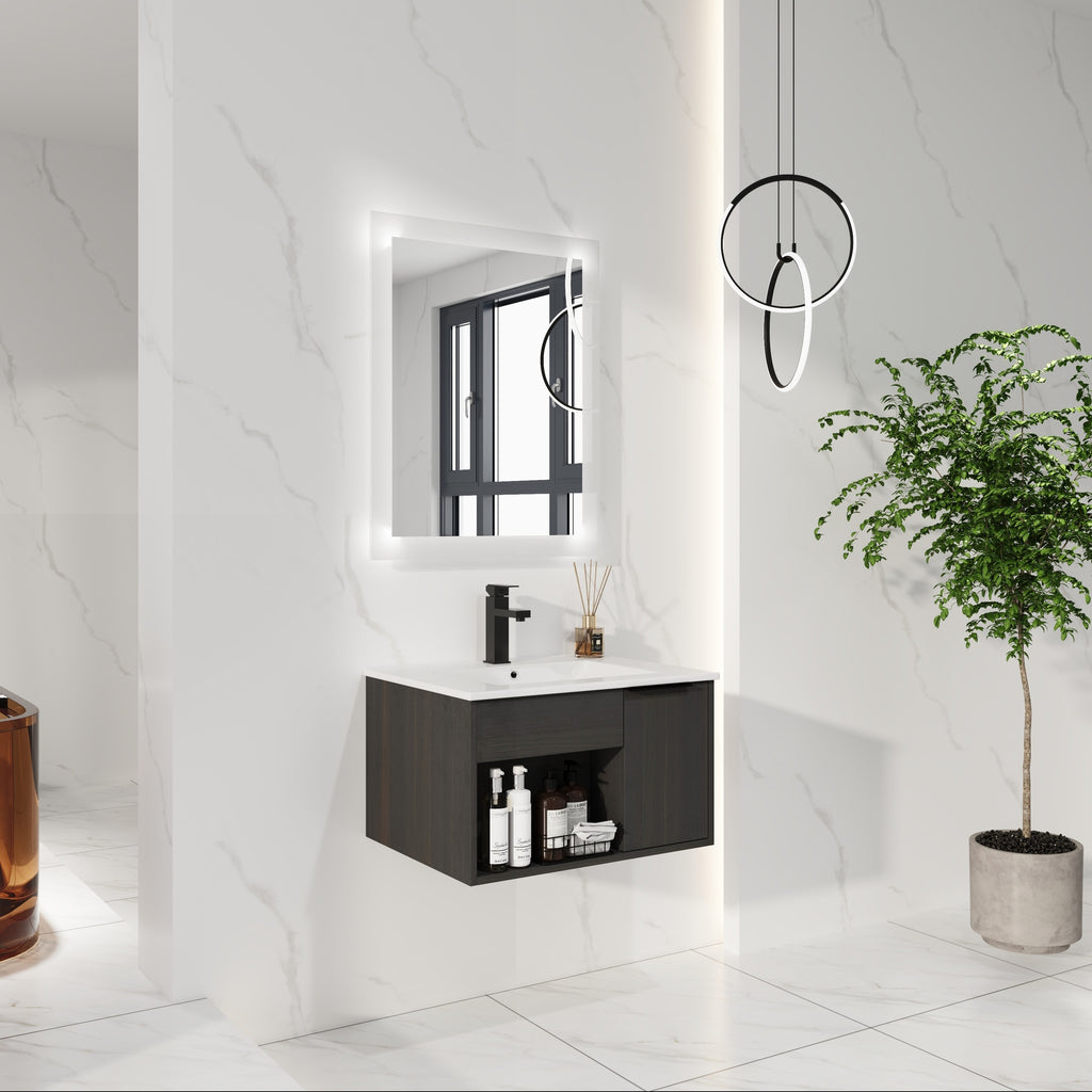 24" Wall-Mounted Floating Bathroom Vanity with Ceramic Sink