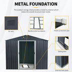 8ft x 6ft Outdoor Metal Storage Shed with Metal Foundation