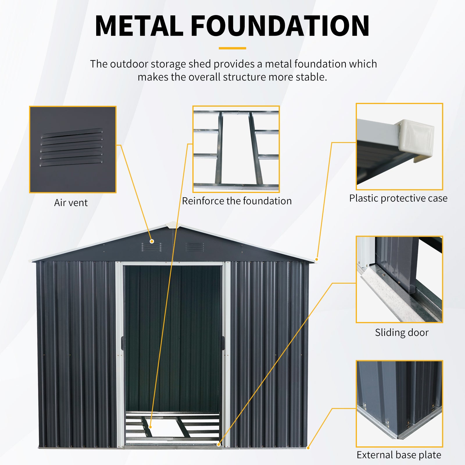 8ft x 6ft Outdoor Metal Storage Shed with Metal Foundation