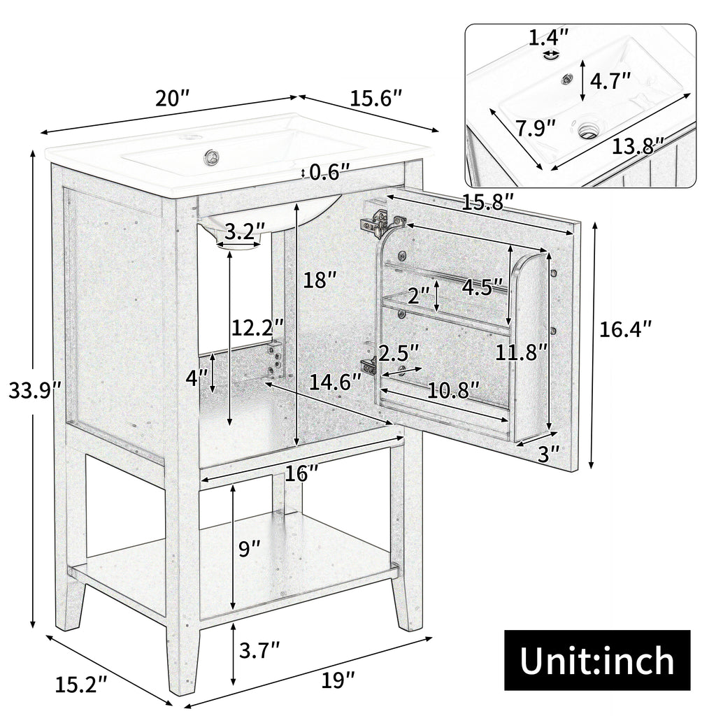 20" Bathroom Vanity with Sink - Black Cabinet