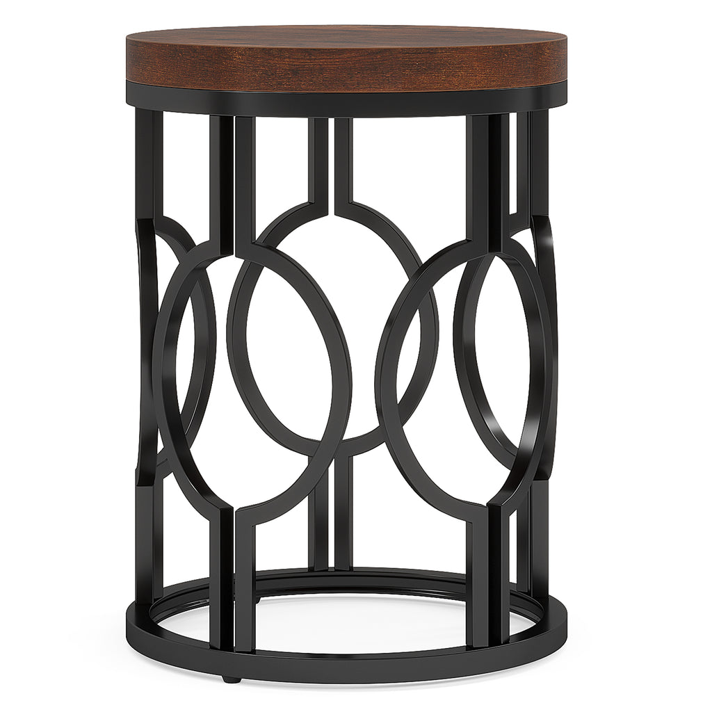 20" Round Industrial Side Table with Metal Openwork Frame