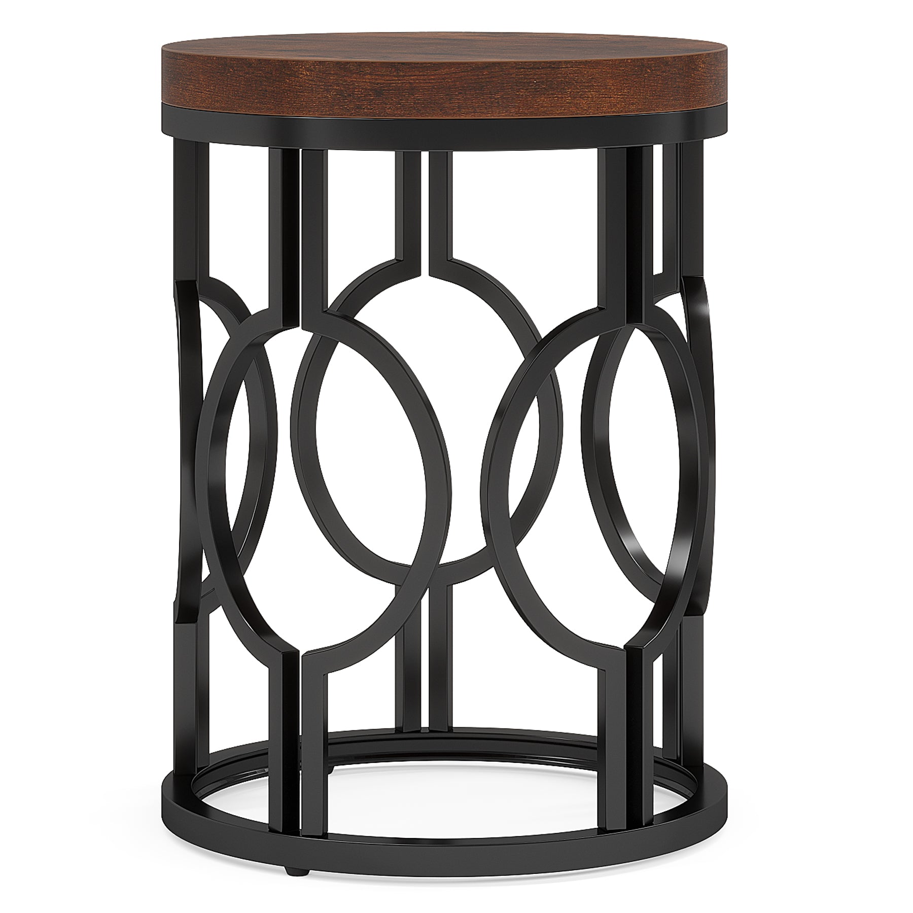 20" Round Industrial Side Table with Metal Openwork Frame