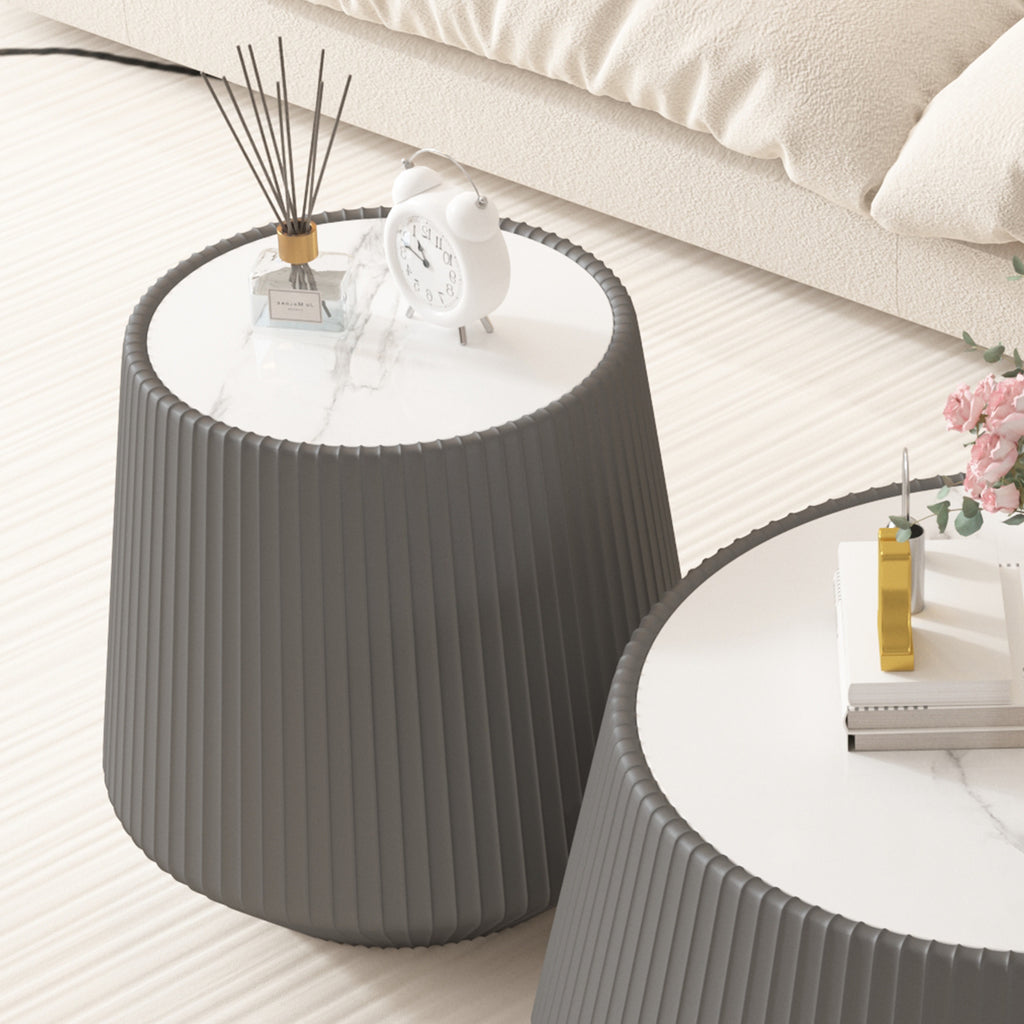 Light Sintered Stone Top Cup Shape Leather Coffee Table