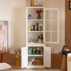 Freestanding Pantry Cabinet with Glass Door & Lattice Window