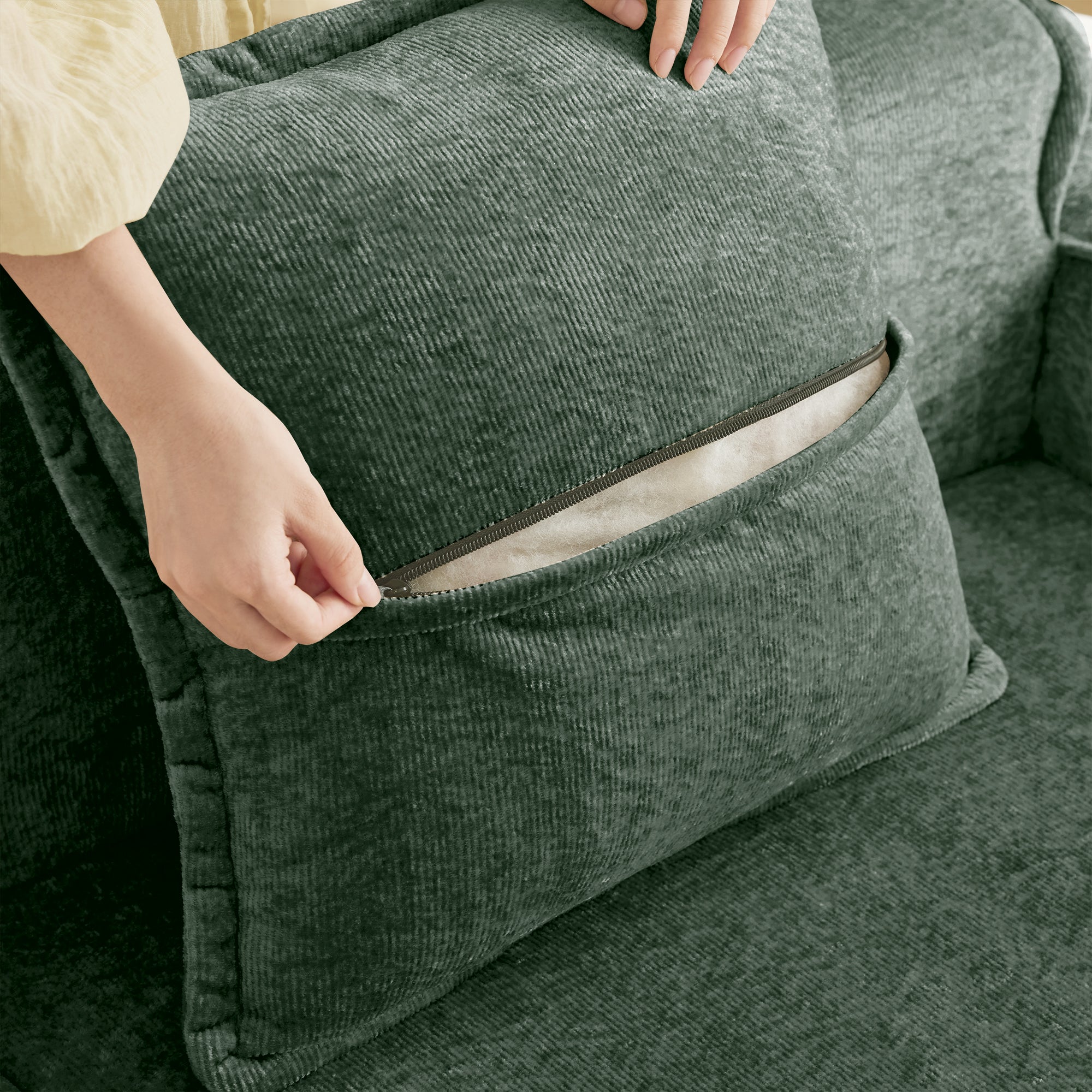 Armless Sofa in Velvet Green