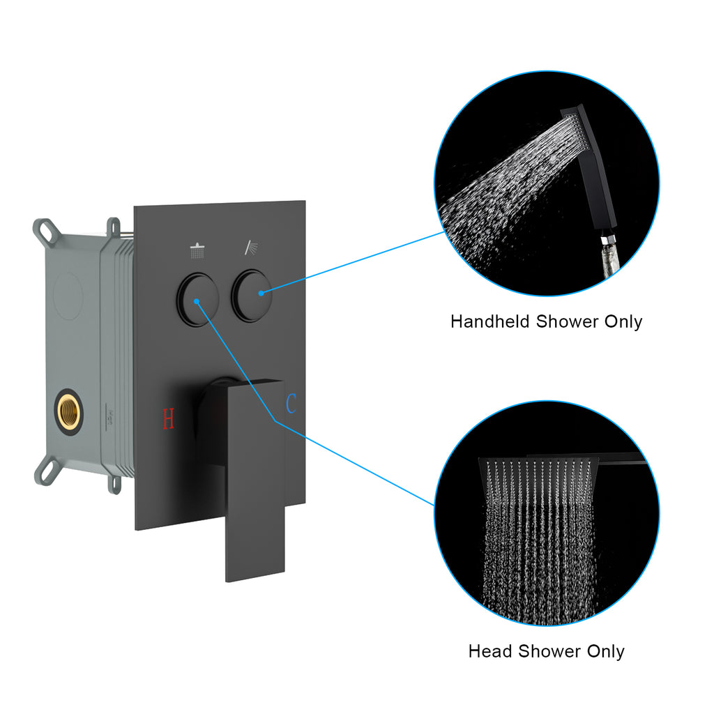 Dual Shower Head - 12 Inch Wall Mounted Square Shower System with Rough-in Valve, Matte