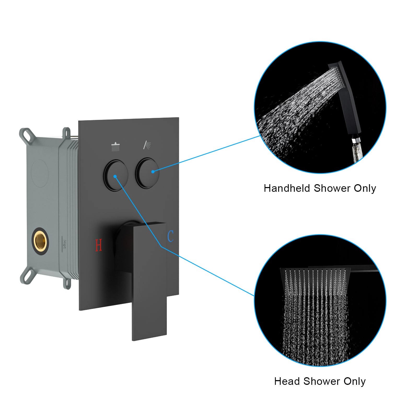 Dual Shower Head - 12 Inch Wall Mounted Square Shower System with Rough-in Valve, Matte