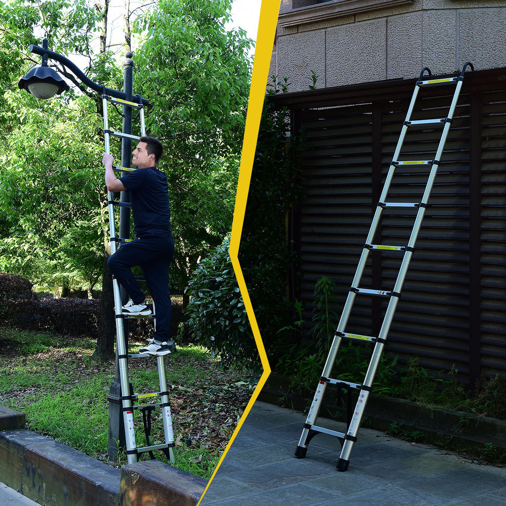 8.5FT Telescopic Ladder with Hooks and Triangular Support Frame